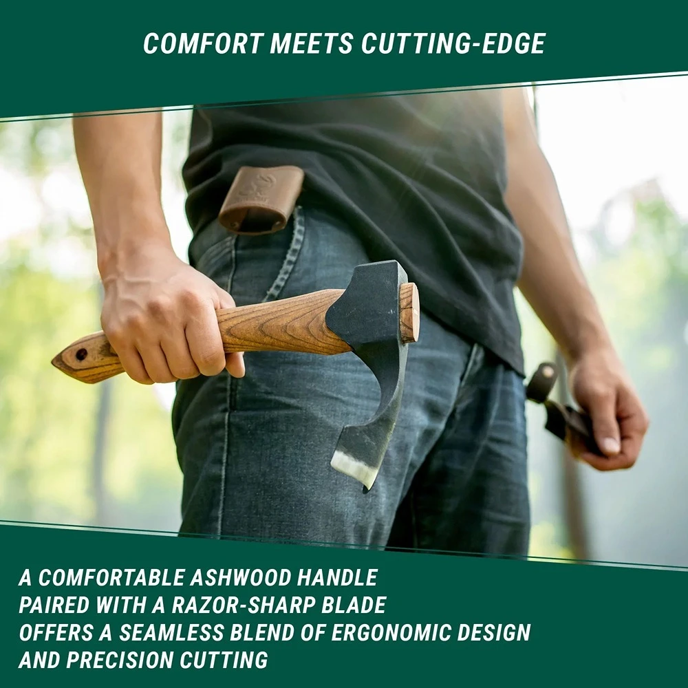 Beaver Craft AX2 Compact Wood Carving Adze, Ashwood, Leather Sheath - Image 3