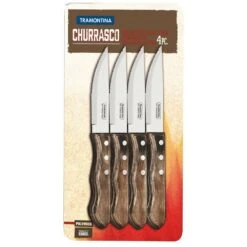 Tramontina Jumbo Steak Knives Set 4 - Brown Polywood Handles - Blister Packed